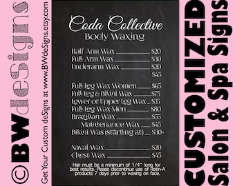 Custom SALON STATION Signs- Waxing Microblading Brow Bar Price & Service List Price Menu Service Menu Hair and Nail- Mani Pedi Services