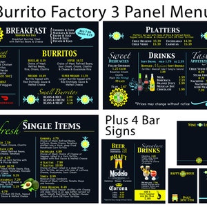 DISEÑO de menú de panel múltiple personalizado para restaurante Cafetería Camión de comida Bar / Cafetería interior al aire libre Tableros de menú Carteles de restaurante Opciones de impresión