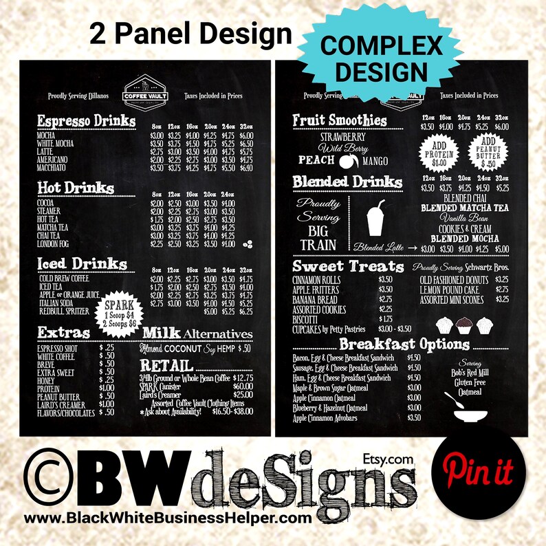 Custom Coffee Shop Menu Sign: Cafe, Espresso Bar Design (printable File ...