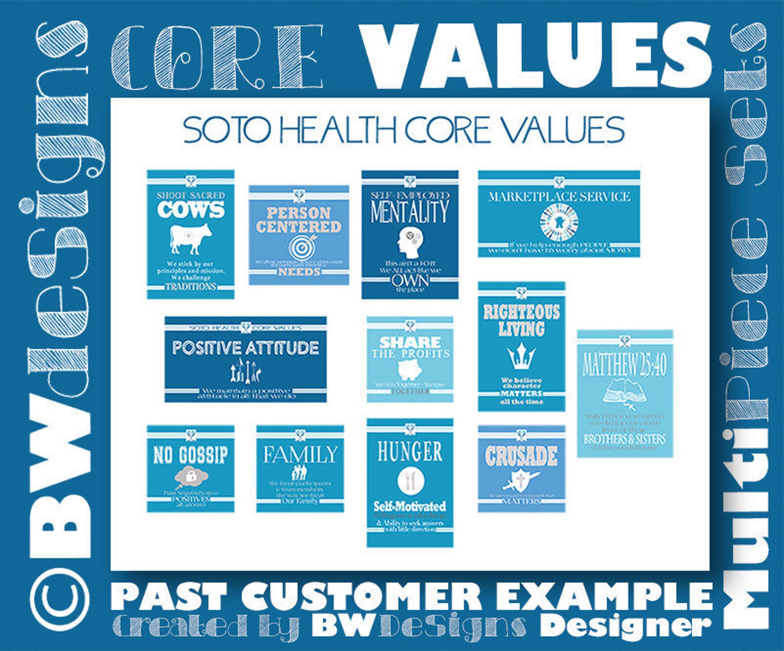 12 Custom CORE VALUES Set Board Prints Ramsey Office Model Wall of ...