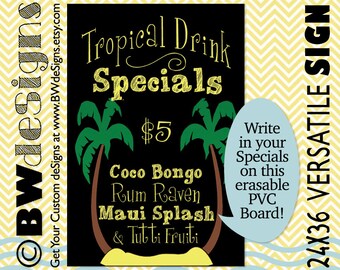 Tropical Drink Specials 24x36 Sidewalk Sign- Business Welcome Sign- Indoor-Outdoor Rigid Sign- A-frame Sidewalk Sign- Custom Business Design