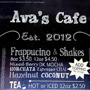 Home Decor Cafe Chalkboard Style Menu DESIGN - Personalized Gift for Family Mom Kids Grandma - Professional Custom Design with Print Options
