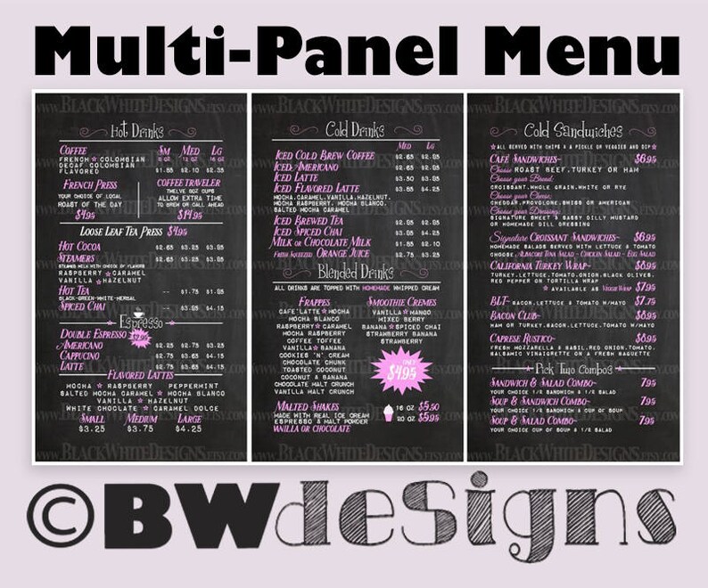 Menu Paneling Vinyl Multi-panel Menu for Coffee Shop- Cafe Menu Boards- 3 Panel Menu ...
