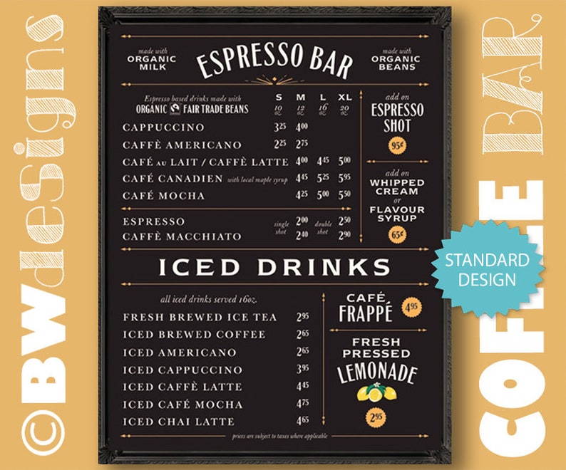 Small Menu COFFEE SHOP Sign Custom Design Menu Espresso Bar Etsy