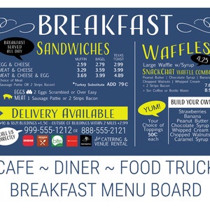 Tablero de menú de desayuno Cafe Diner Food Truck Restaurante de ciudad natal Menú de especialidad - Diseño de cualquier tamaño Elija 1-6 paneles