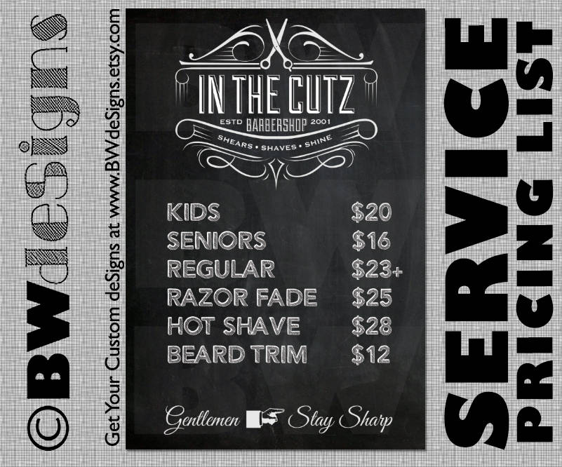 Custom Price Service Sign Barber Sign Shave Haircut Price Etsy