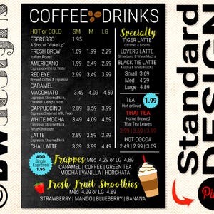 Small Menu COFFEE SHOP Sign | Custom Design Menu | Espresso Bar Menu | Drink Pricing | Cafe Snack Bar Menu | Food Truck Sign |Graphic Design