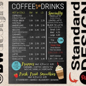 Menú pequeño COFFEE SHOP Sign / Menú de diseño personalizado / Menú de barra de espresso / Precios de bebidas / Menú de cafetería Snack Bar / Letrero de camión de comida / Diseño gráfico