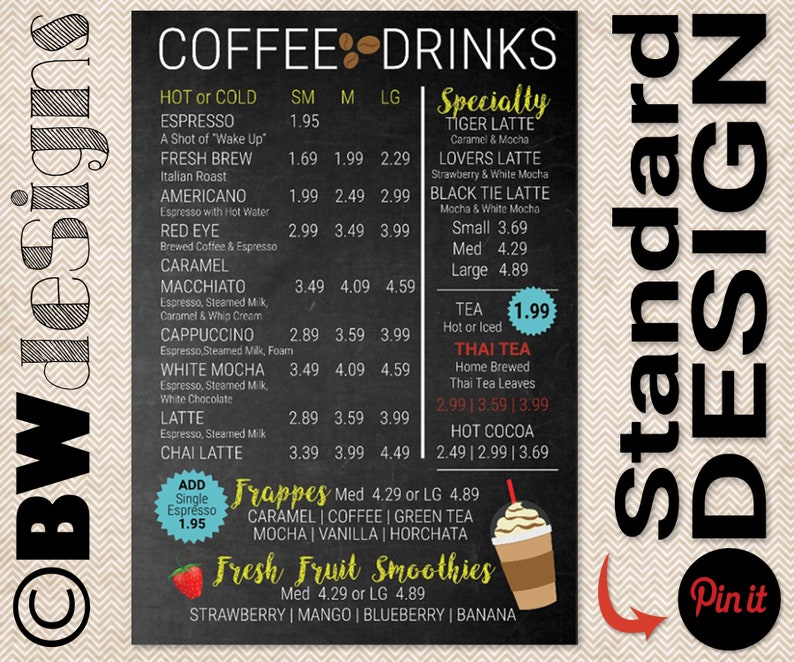 Small Menu COFFEE SHOP Sign Custom Design Menu Espresso Bar Menu Drink