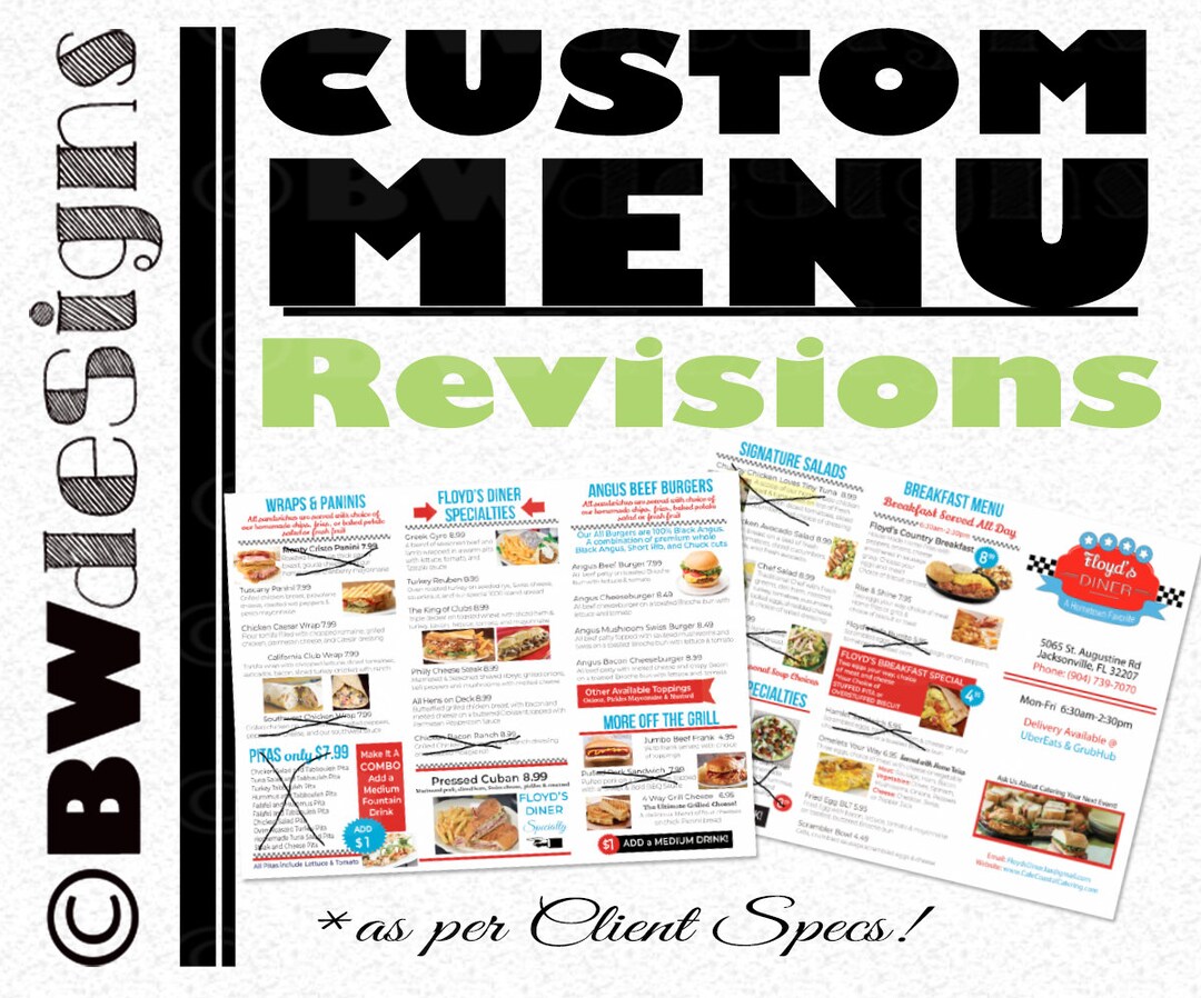 Quick Menu Hand Out Paper MENU REVISION- Take Home Menu- Take-out Menu- Table Menu- Trifold ...