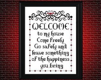 Dracula - Cross Stitch Pattern PDF - Welcome To My House Quote - Halloween Horror Cross Stitch -  Goth Pattern - Welcome Design - KbK-161