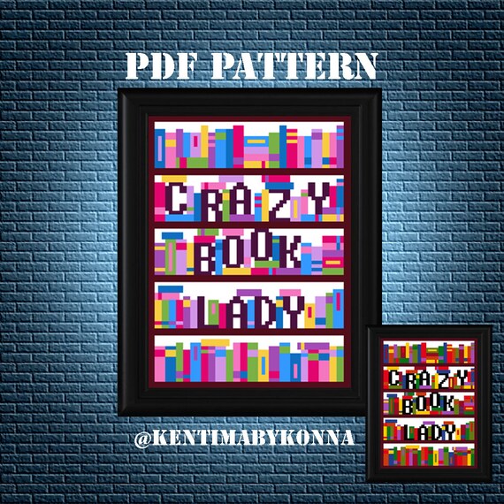Crazy Book Lady Cross Stitch Pattern Pdf Books Cross Etsy