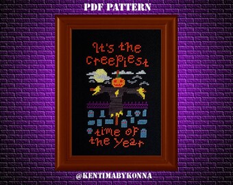 Creepy Halloween Cross Stitch Pattern PDF - scarecrow pattern - dark, scary cross stitch - Halloween x stitch counted chart - KbK-113