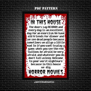 Horror Movies House Cross Stitch Pattern PDF In This House We Dig Horror Halloween Macabre Goth Geeky Nerdy Counted Chart KbK-097 image 5