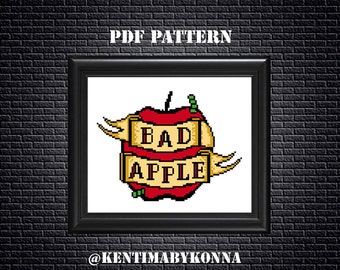 Bad Apple - Cross Stitch Pattern PDF - vintage tattoo counted cross stitch design - subversive x stitch - snarky pattern - KbK-153