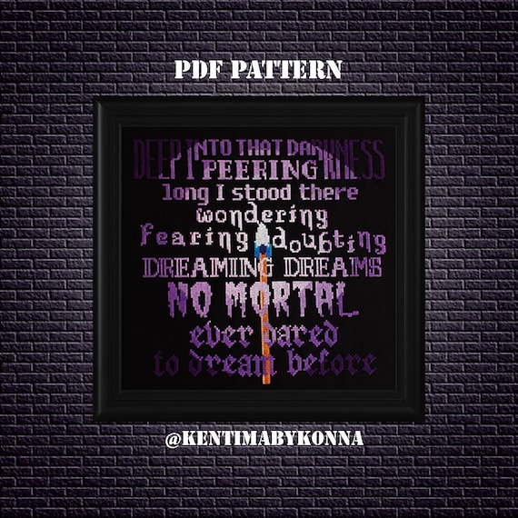 Poe The Raven I Cross Stitch Pattern Pdf Book Quote Etsy