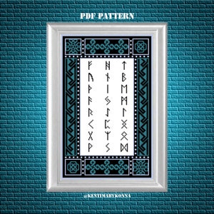 Runes - Cross Stitch Pattern PDF - Runic Alphabet - Vikings Embroidery Chart - Elder Futhark - Celtic Knot Pagan Wicca Chart - KbK-049