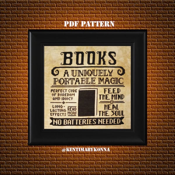 Books Cross Stitch Pattern PDF - Reading Books Quotes Cross Stitch - Library, Typography Pattern - Geeky, Nerdy Counted Chart - KbK-110