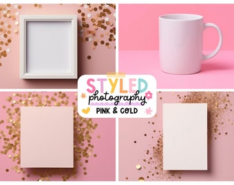 Pink and Gold Styled Stock Photography Set - High-Quality Makeup Photography