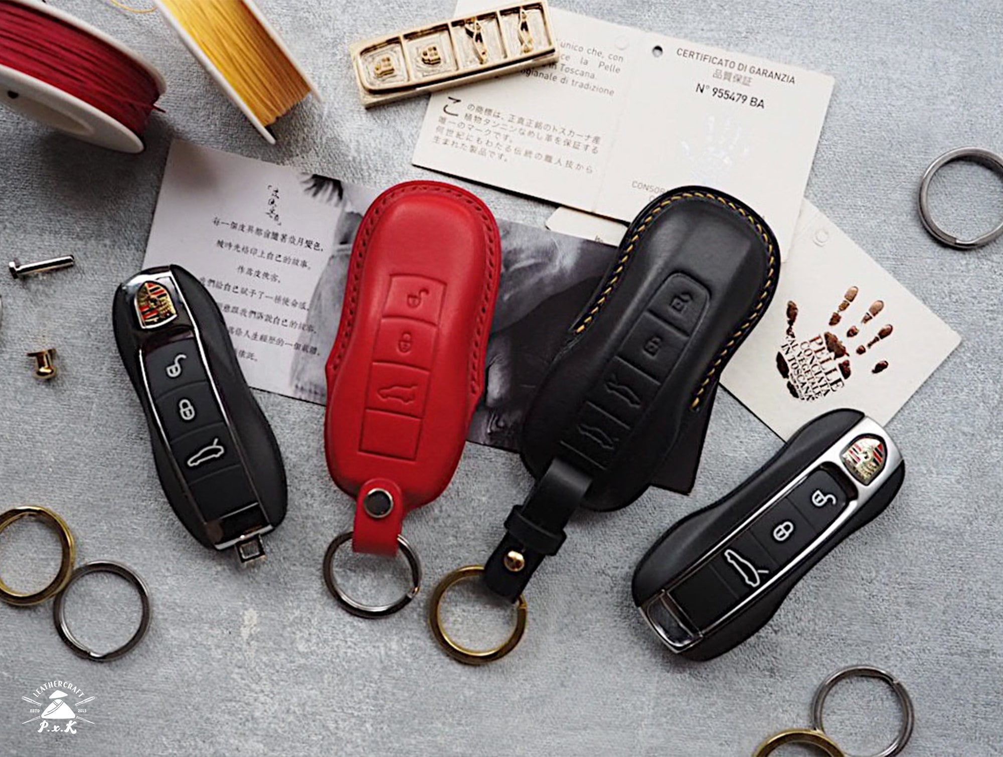 Handgefertigtes Leder PORSCHE Autoschlüssel Etui.Leder Auto Schlüssel Fob  Abdeckung,Fernschlüssel Etui,Auto Schlüsselbund - .de