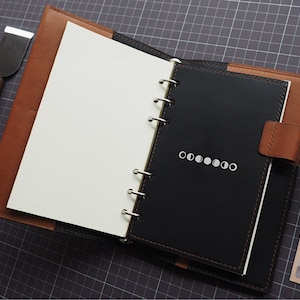 Personalized A6 Handmade Leather Notebook Cover,Ring PlannerLeather Refillable Planner Binder,6 ring Refillable,travelers Journal,sketchbook