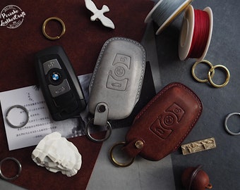 Handmade Leather BMW Car key Case.Leather Car Key Fob cover, Remote Key Case,Car Keychain,Smart Key Leather Case.gift,personalized
