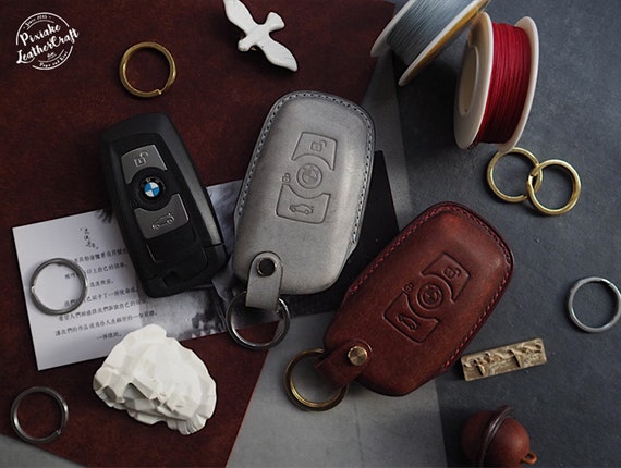 ハンドメイドのレザーBMW車キーケース レザー車キーフォブカバー リモートキーケース 車キーチェーン スマートキーレザーケース ギフト パーソナライズ - 日本