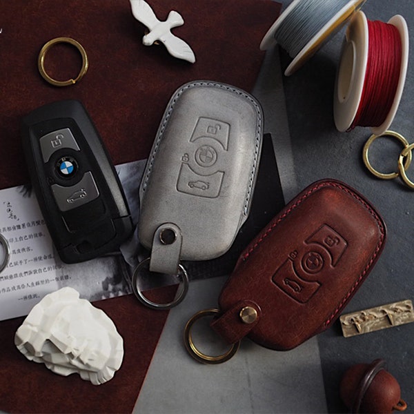 Handmade Leather BMW Car key Case.Leather Car Key Fob cover, Remote Key Case,Car Keychain,Smart Key Leather Case.gift,personalized