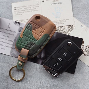 Handgemaakte lederen Volkswagen VW Skoda GOLF Passat autosleutel Case.Leather Car Key Fob cover, Remote Key Case, Car Keychain, Smart Key Leather Case.