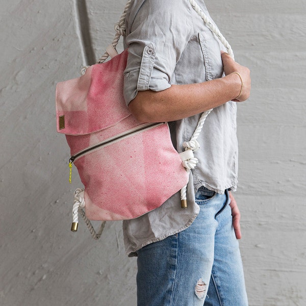 Emerald Backpack, Hand dyed Canvas Bag, Raw Denim Backpack, Vegan Backpack Purse, Vegan Gift for her, Small  Backpack Purse, Mini Backpack