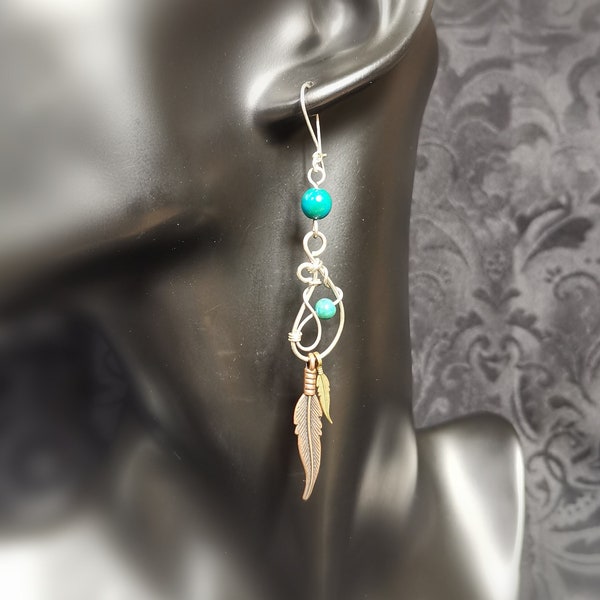 Boucles d'oreilles Asymétriques Chrysocolle. Fermoirs Argent 925