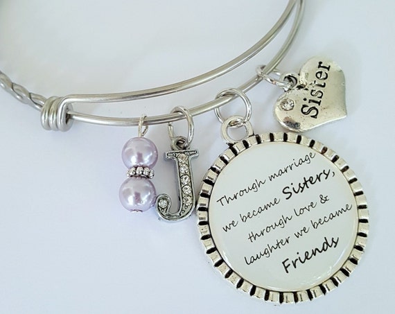 Sister in Law Bracelet / Sister in Law Bangle Bracelet / Wedding Keepsake / Gift for Sister in Law / Sister in Law Wedding Keepsake
