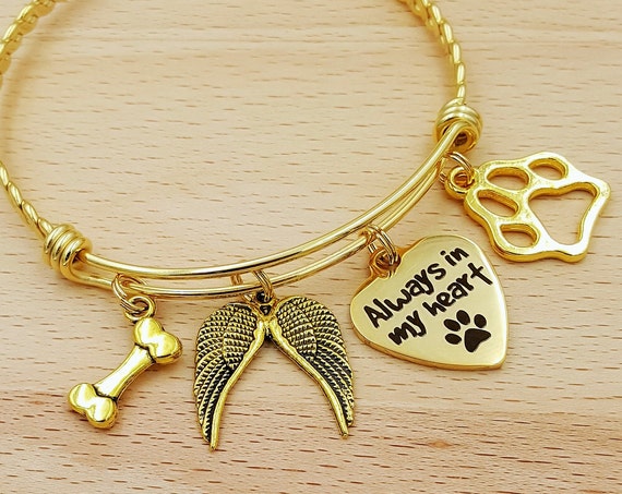 Pet Memorial Bracelet Loss of Dog Bracelet Loss of Pet Bracelet Loss of Pet Gift Loss of Family Pet Gift Pet Remembrance Jewelry Gold Bangle