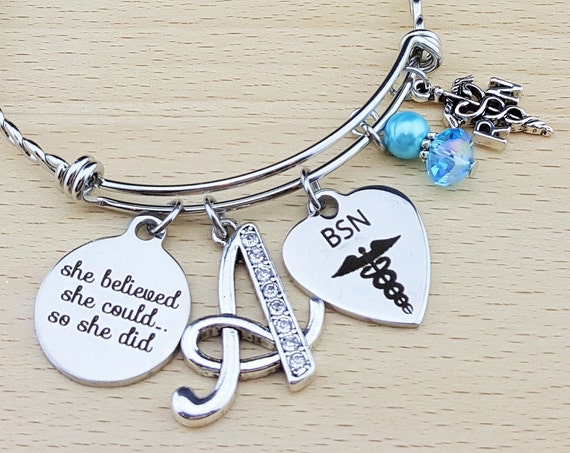 Nurse Graduation Gift Nurse Graduation Bracelet RN Graduation Gift RN Graduation Bracelet BSN Gift for Nurse She Believed She Could She Did