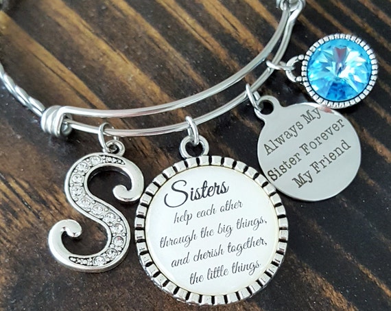 Sister Bracelet Birthstone Bracelet for Sister Sister Gift Sister Jewelry Birthday Gift for Sister Personalized Bracelet Initial Bracelet