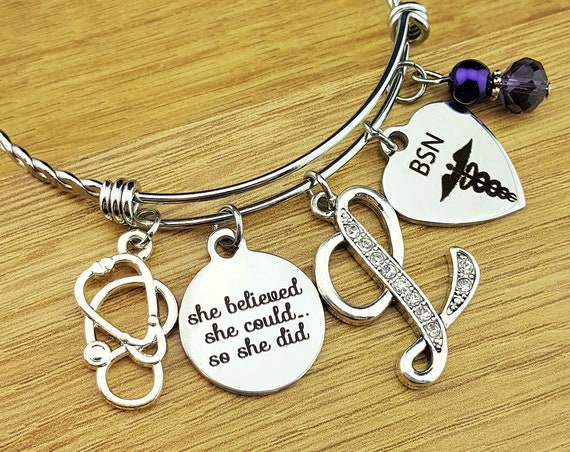 Nurse Graduation Gift Nurse Graduation Bracelet RN Graduation Gift RN Graduation Bracelet BSN Gift for Nurse She Believed She Could She Did