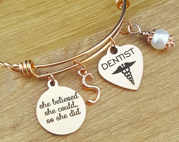 Rose Gold Dentist Gift Rose Gold Dentist Graduation Rose Gold Graduation Bracelet Rose Gold Graduation Gift Graduation Gift for Dentist