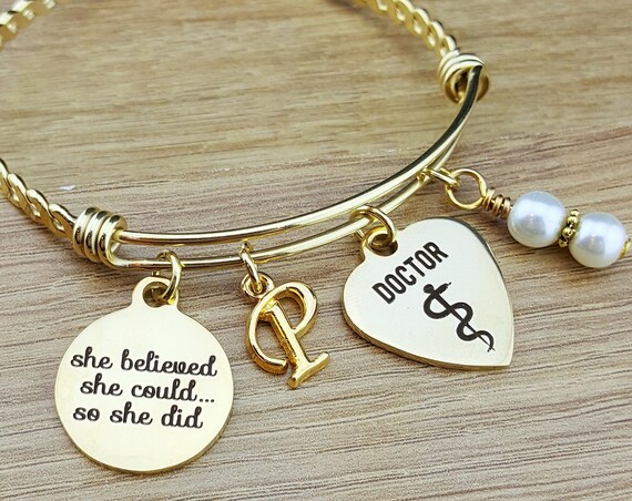 Gold Bangle Physician Gifts Doctor Gift Graduation Gift for Her Gift for Doctor Doctor Graduation Gift College Graduation Graduation Gift