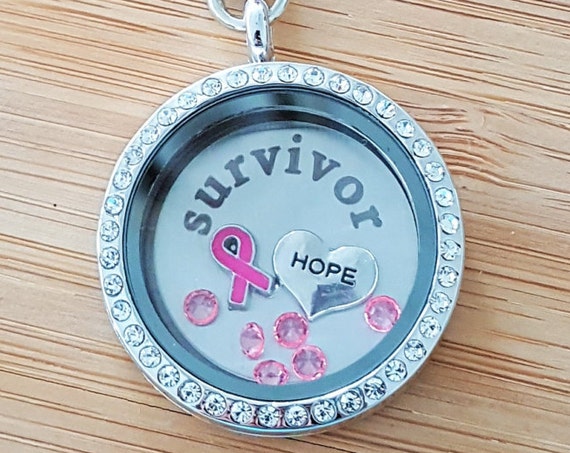Breast Cancer Survivor Memory Locket Breast Cancer Necklace Breast Cancer Gifts Breast Cancer Awareness Cancer svg Living Floating Locket