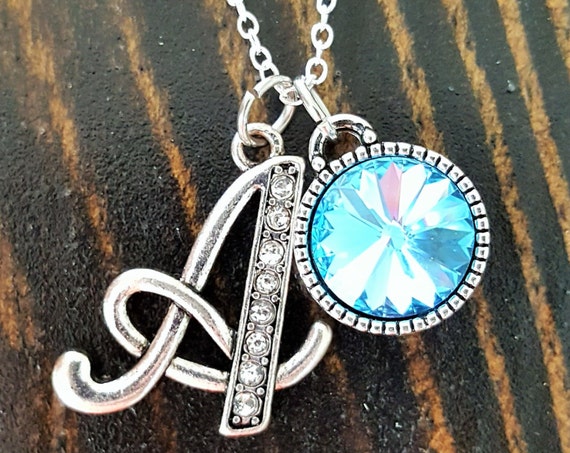 Initial Necklace Birthstone Necklace Birthstone Initial Necklace Sister Necklace Mom Necklace Birthstone Birthstone Necklace for Grandma