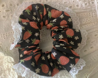 Strawberry Lace Trimmed Scrunchie