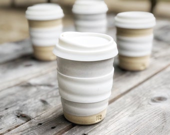 Travel Cup - White with lid - Handmade Farmhouse Pottery