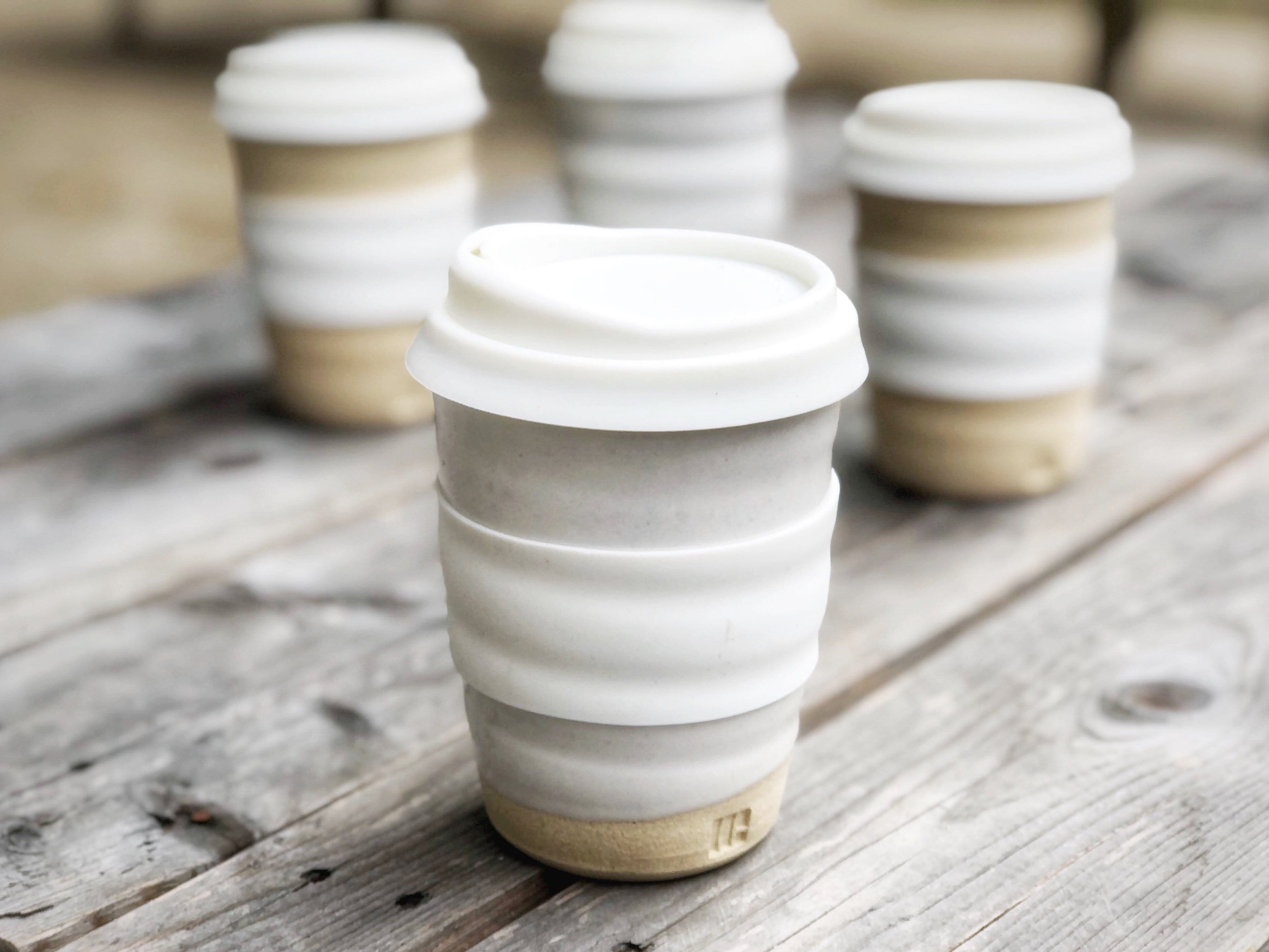 Travel Cup - White with lid - Handmade Farmhouse Pottery