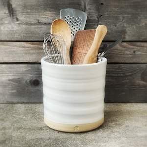 White & Brown Ceramic Kitchen Utensils Crock Holder – MyGift