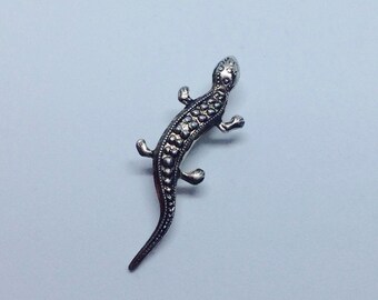 Lagarto broche de metal blanco