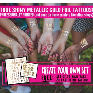 Pick any THIRTY 30 Tattoos / Bachelorette party / Bachelorette flash tats / Gold foil tattoos / Hen night / Hen do / Temporary tattoos