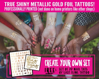 Pick any THIRTY 30 Tattoos / Bachelorette party / Bachelorette flash tats / Gold foil tattoos / Hen night / Hen do / Temporary tattoos