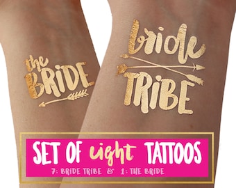 Gold Flash Bride Tribe Bachelorette Party Tattoo / Hendo Party or Stagette / Bridal Showers and Bridesmaid planning