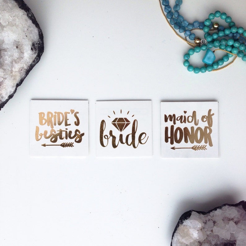 and Maid of Honor tattoos Set of Bridal Bachelorette Tattoos temporary tattoo wedding favor Includes Brides Besties Bride