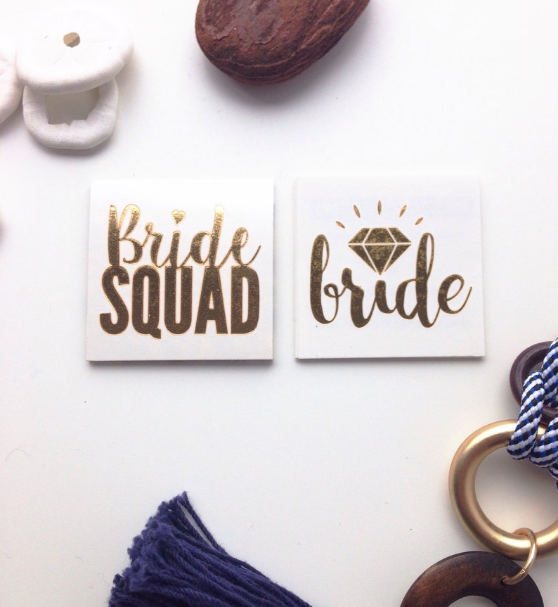 Bride Squad Tattoo Set von 8 Tats für Junggesellinnenparty / 7 plus 1 Braut / Henne Party / Gold Tattoo / temporäres Tattoo Bild 2